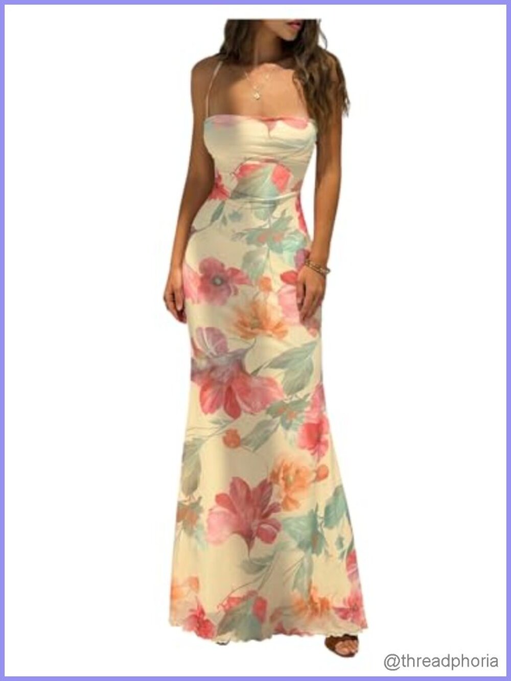 Women's Backless Maxi Dress Boho Floral Sleeveless Spaghetti Strap Summer